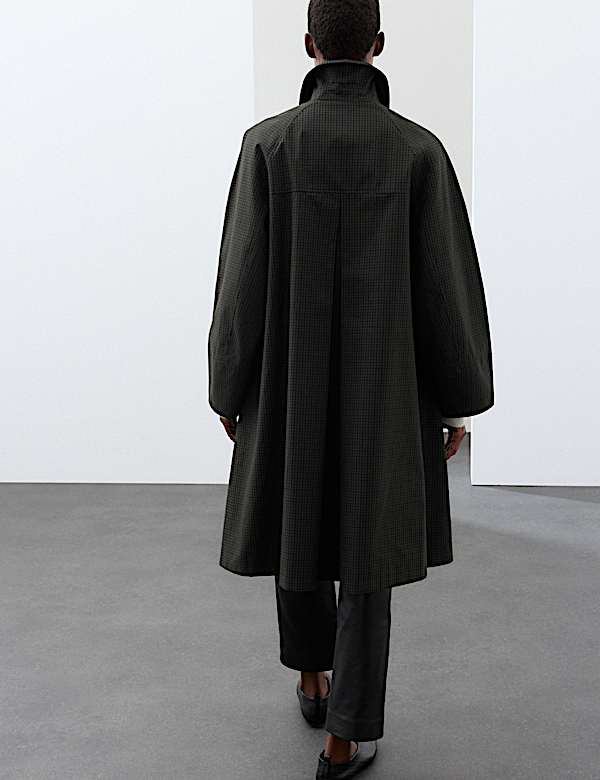 Pure Cotton Checked Collared Longline Car Coat - DE