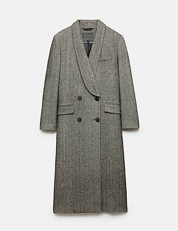 Wool Blend Herringbone Longline Tailored Coat - MX