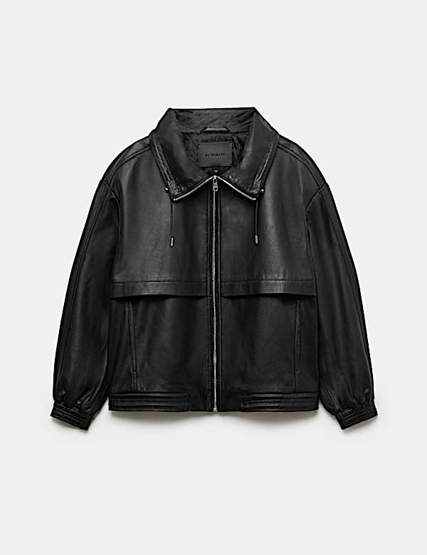 Leather Funnel Neck Bomber Jacket - AU