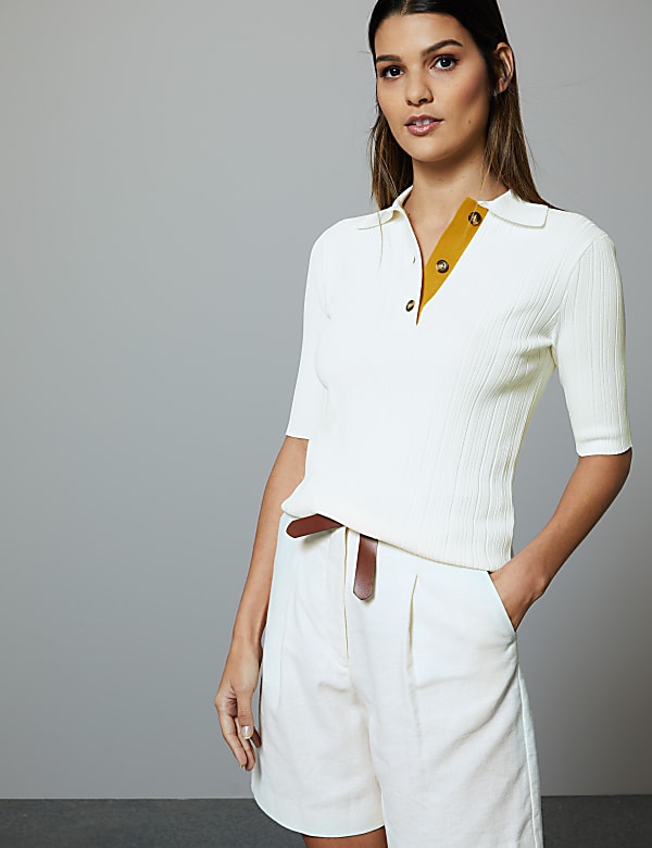 Ribbed Short Sleeve Knitted Top