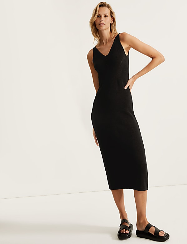 VIP【送料関税込】SAINTLAURENT WOOL BLEND LONG PENCIL DRESS Buy Linen Blend V-Neck Midi Slip Dress at Marks & Spencer