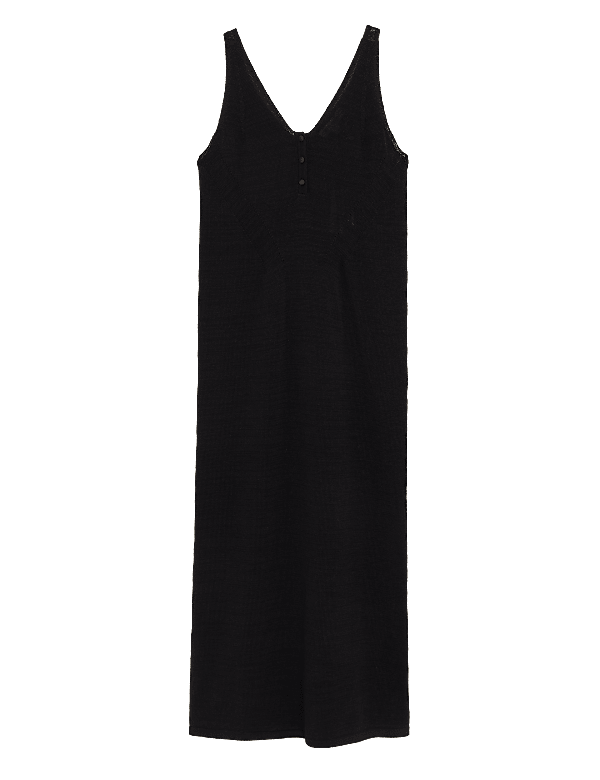 Linen Blend V-Neck Midi Slip Dress