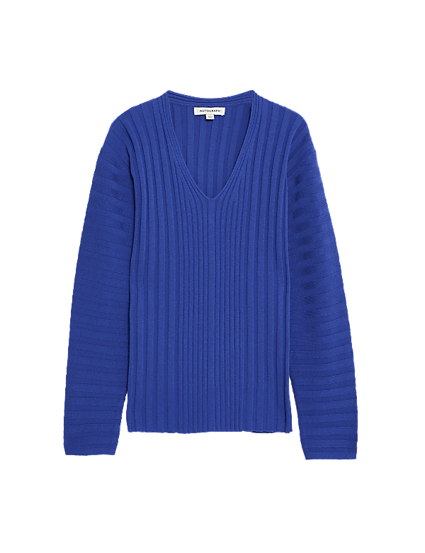 Silk Blend Ribbed V-Neck Jumper