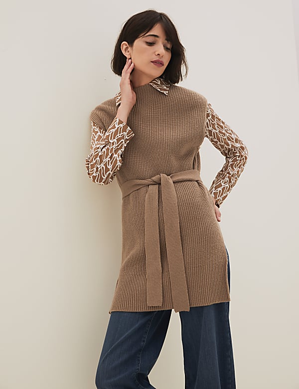 Funnel Neck Knitted Vest with Cashmere
