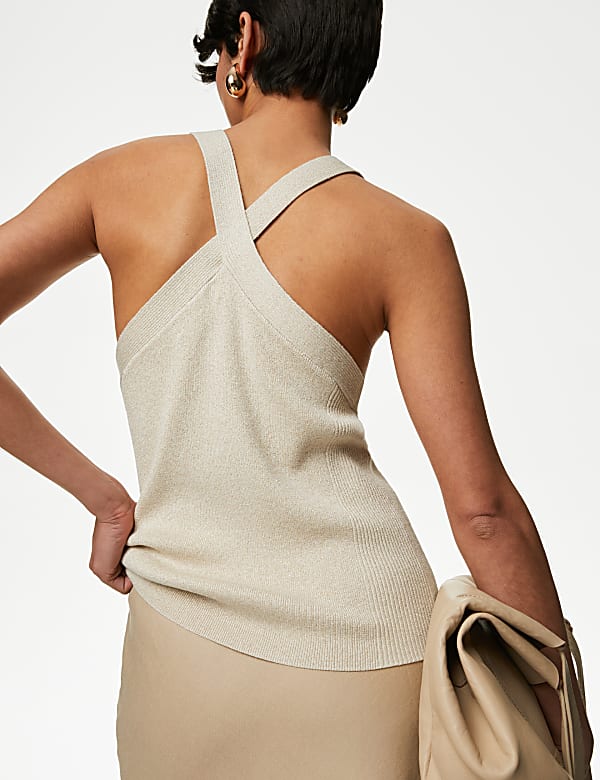 Silk Blend Ribbed Cross Strap Detail Vest - AT