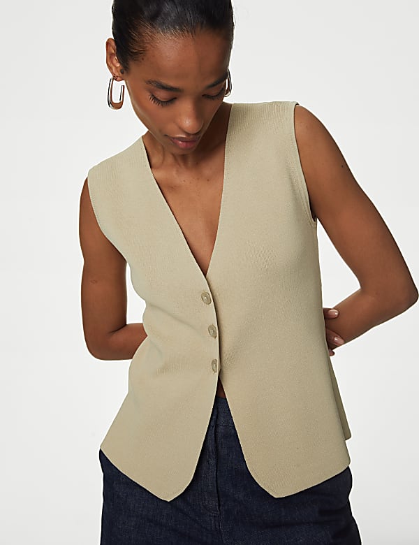 V-Neck Button Through Knitted Waistcoat - AL