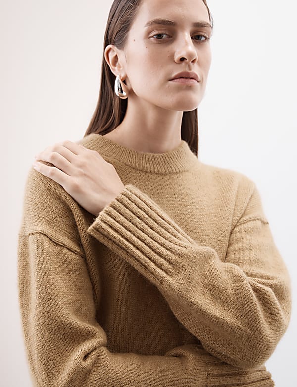 Round Neck Crop Mohair Jumper - Apple Green