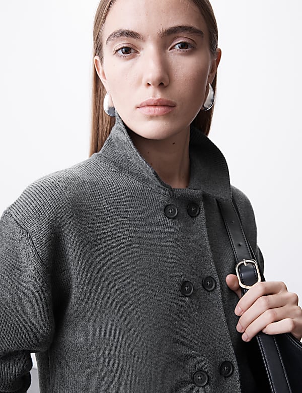 Pure Merino Wool Cropped Knitted Jacket - US