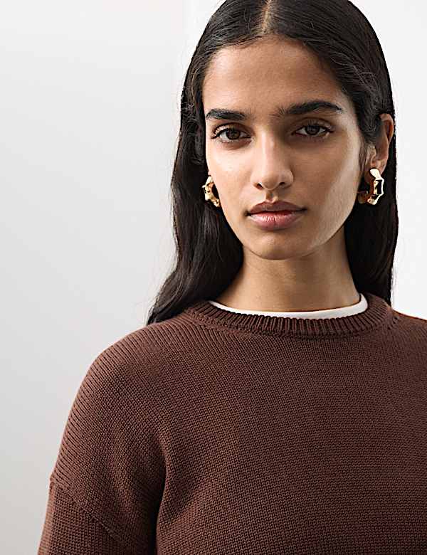 Gerippter Pullover aus reiner Merinowolle mit Rundkragen - AT