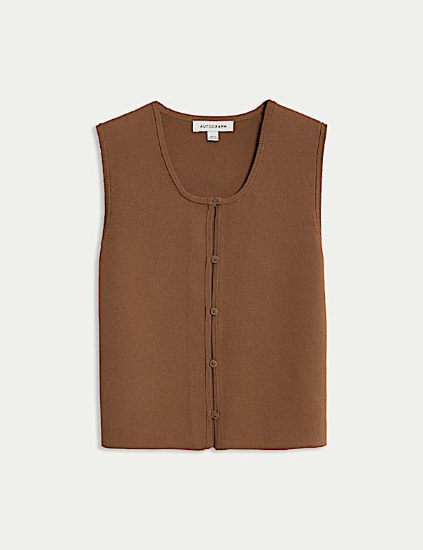 Πλεκτό φανελάκι με βαθιά στρογγυλή λαιμόκοψη και κουμπιά σε όλο το μήκος - GR