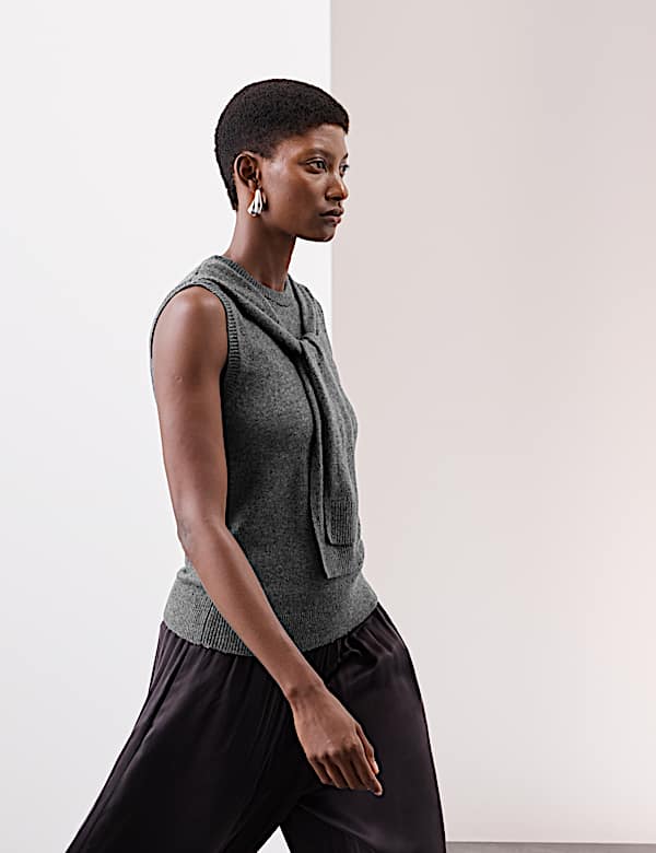 גופיית סריג עשירה בצמר מרינו עם קשירה בחזית - IL