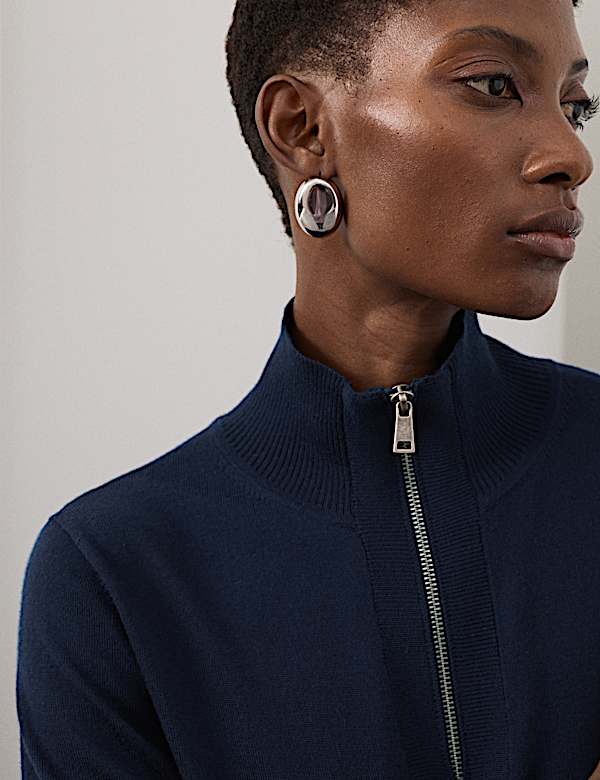 Pure Merino Wool Funnel Neck Half Zip Jumper - LU