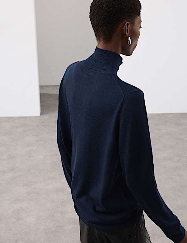 Pure Merino Wool Funnel Neck Half Zip Jumper - LU