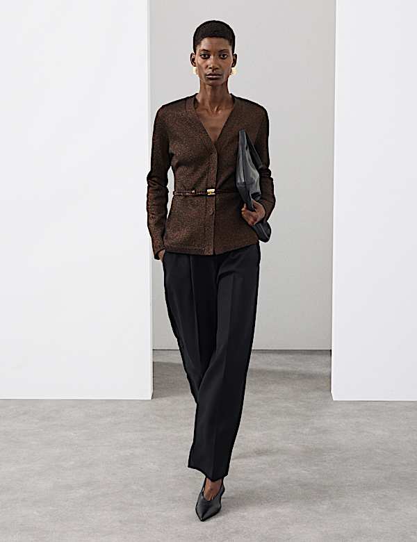 Merino Wool Blend Sparkly V-Neck Cardigan - AT