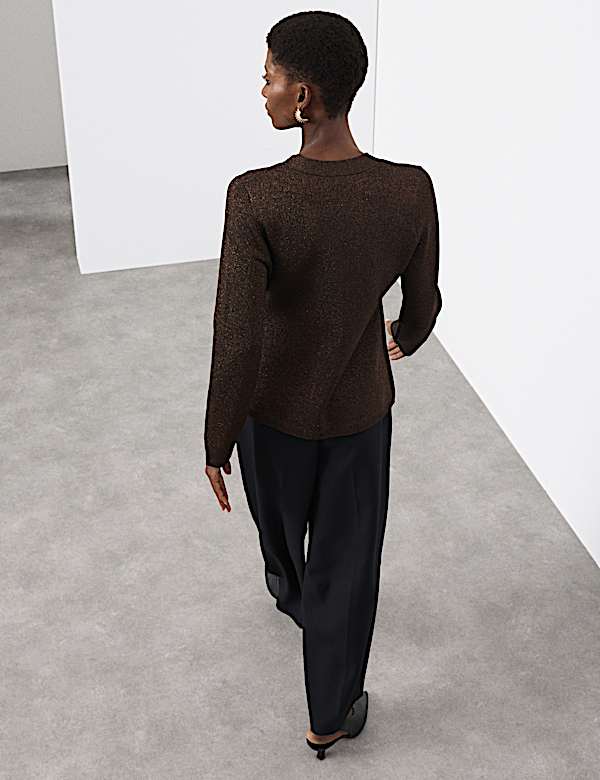 Merino Wool Blend Sparkly V-Neck Cardigan - AT