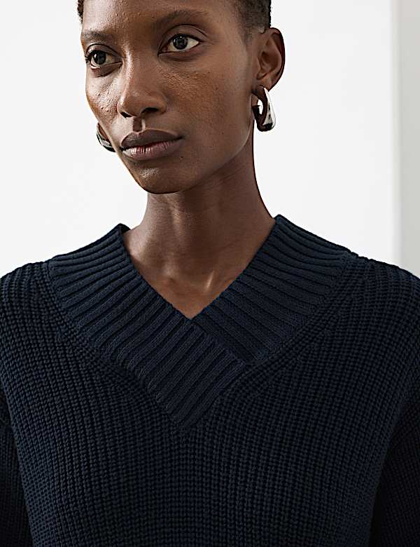 Pure Merino Wool V-Neck Jumper | DARK NAVY | Jumpers | M&S JE