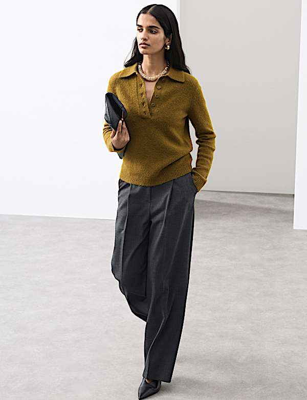 Polo Neck Jumper with Alpaca | CHARTREUSE | Jumpers | M&S JE