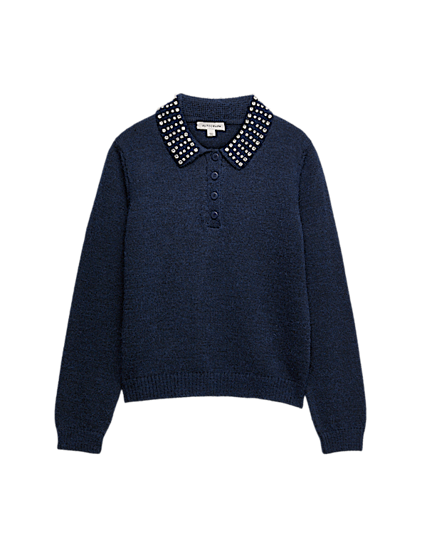 Embellished Polo Jumper with Wool