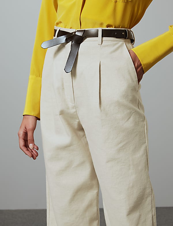 Linen Blend Trousers with Leather Belt