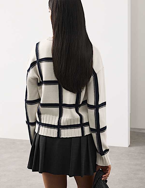 Pure Merino Wool Checked Jumper - JP