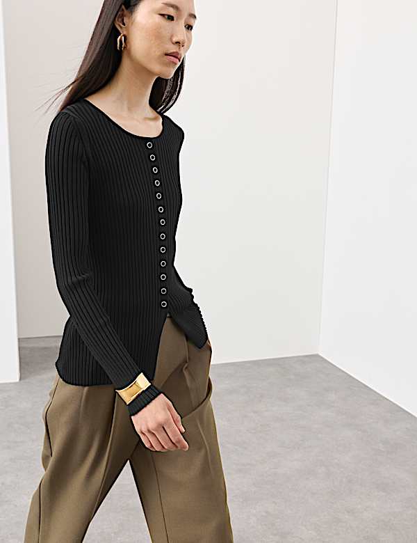 Ribbed Crew Neck Cardigan - JP