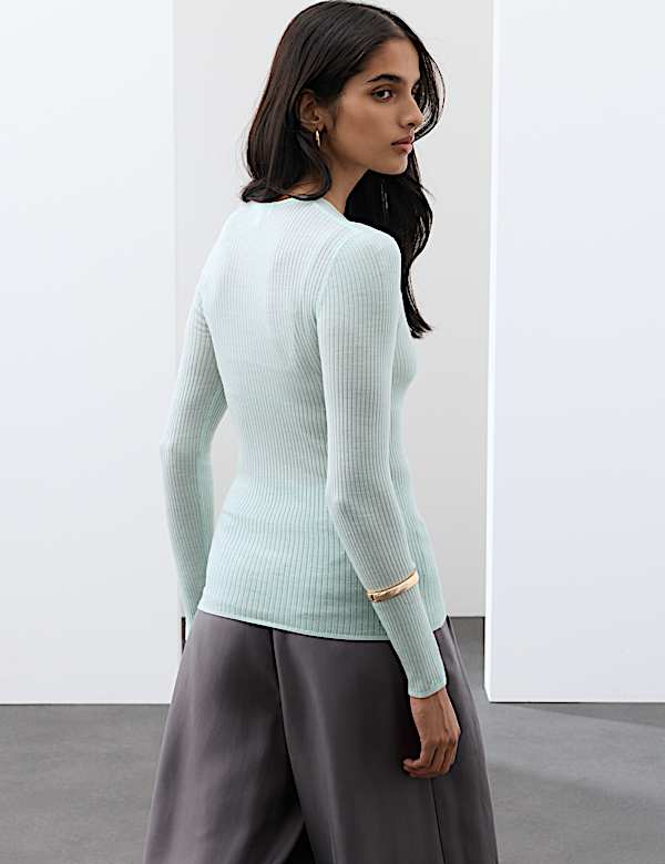 Pure Merino Wool Ribbed Long Sleeve Top - CY