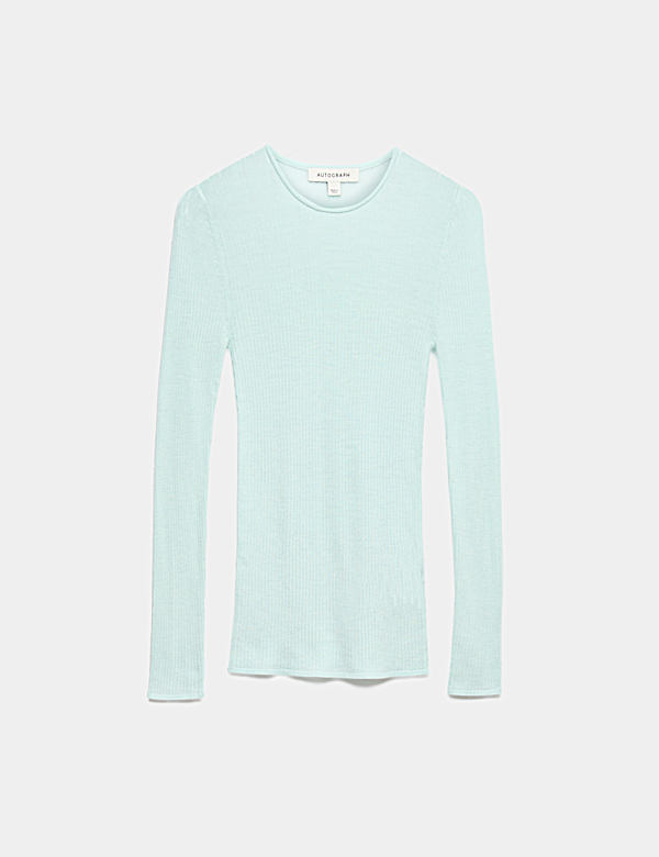 Pure Merino Wool Ribbed Long Sleeve Top - CY