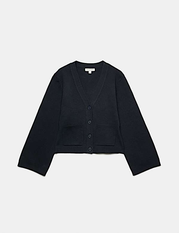 Cardigan en coton m&eacute;lang&eacute; &agrave; col en V - CA