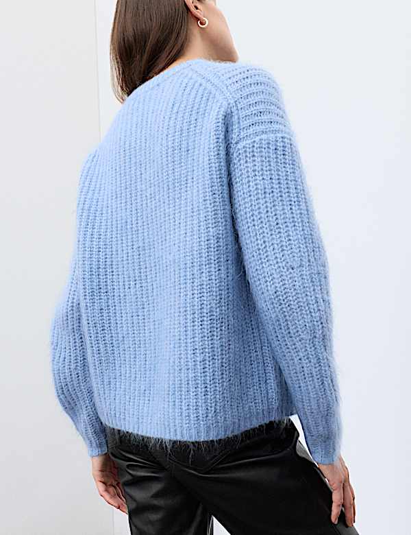 Mohair Blend Fluffy Ribbed Relaxed Jumper - CN