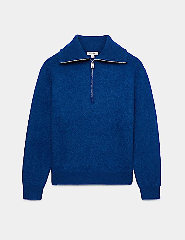 Pure Merino Wool Funnel Neck Half Zip Jumper - NO