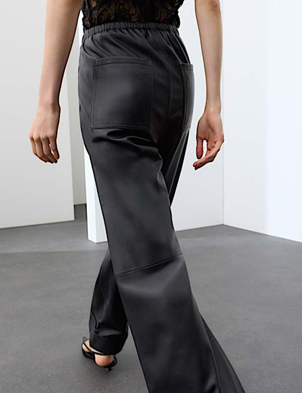 Pantalon jambe droite taille normale en cuir - FR