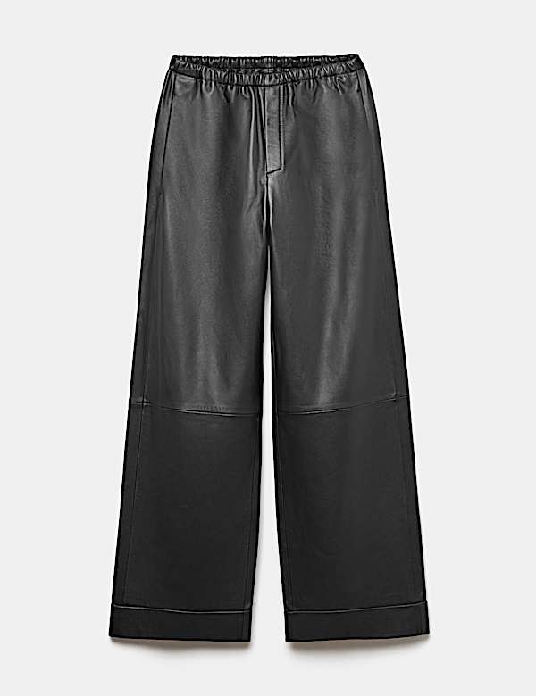 Pantalon jambe droite taille normale en cuir - FR
