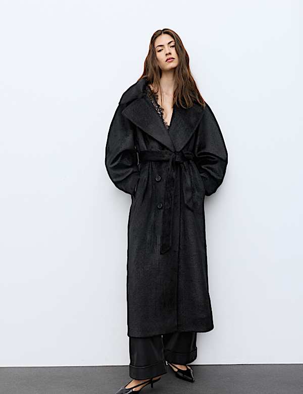 Faux Fur Double Breasted Longline Coat - AL