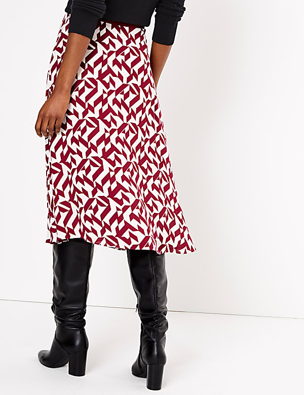 Printed Belted Midi Slip Skirt