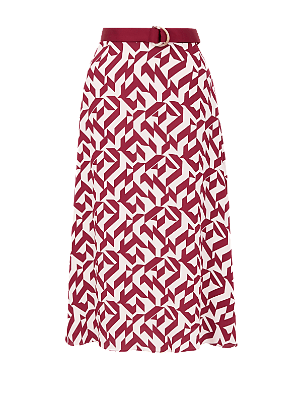 Printed Belted Midi Slip Skirt