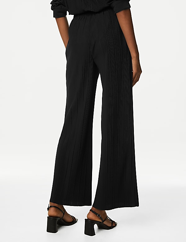 Jersey Plisse Wide Leg Trousers