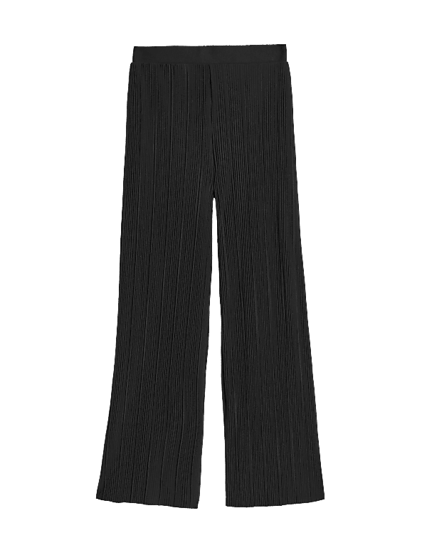 Jersey Plisse Wide Leg Trousers