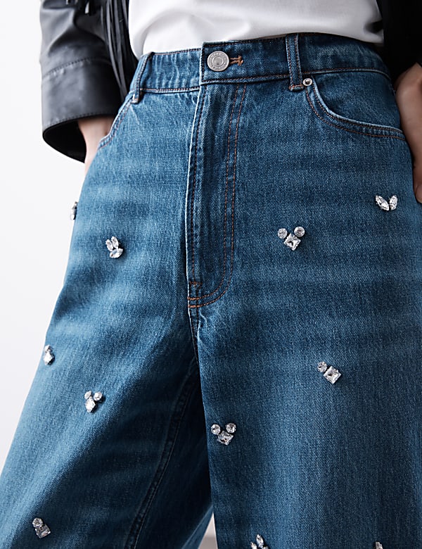 Pure Cotton Embellished Relaxed Barrel Jean - NO