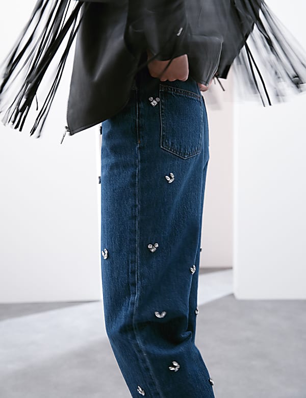 Pure Cotton Embellished Relaxed Barrel Jean - NO