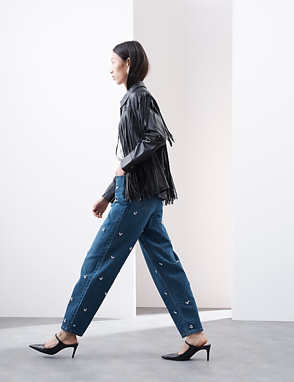 Pure Cotton Embellished Relaxed Barrel Jean - NO