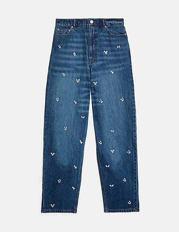Pure Cotton Embellished Relaxed Barrel Jean - NO