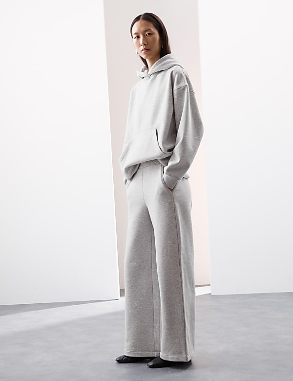 Cotton Blend Wide Leg Joggers - CN