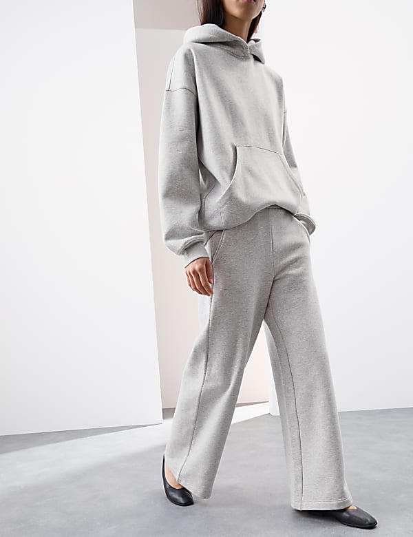 Cotton Blend Wide Leg Joggers - CN