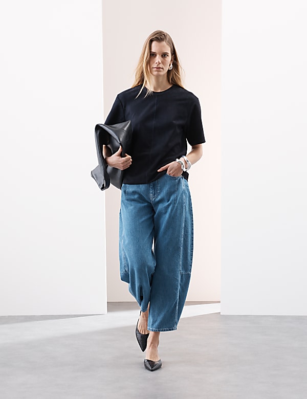 Lyocell&trade; Blend High Waisted Pleat Front Barrel Jeans - NO