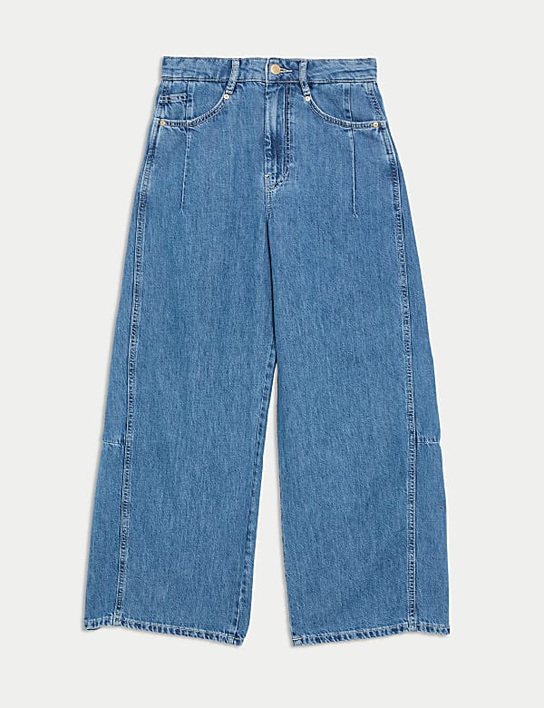 Lyocell&trade; Blend High Waisted Pleat Front Barrel Jeans - NO