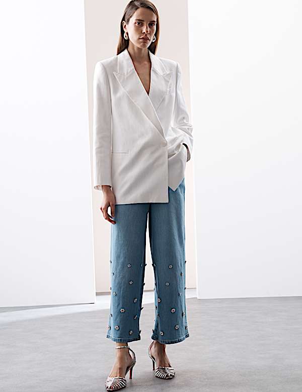 Jean taille haute coupe large en denim avec ornements - LU