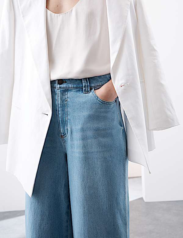 Denim High Waisted Embellished Wide Leg Jeans - DE