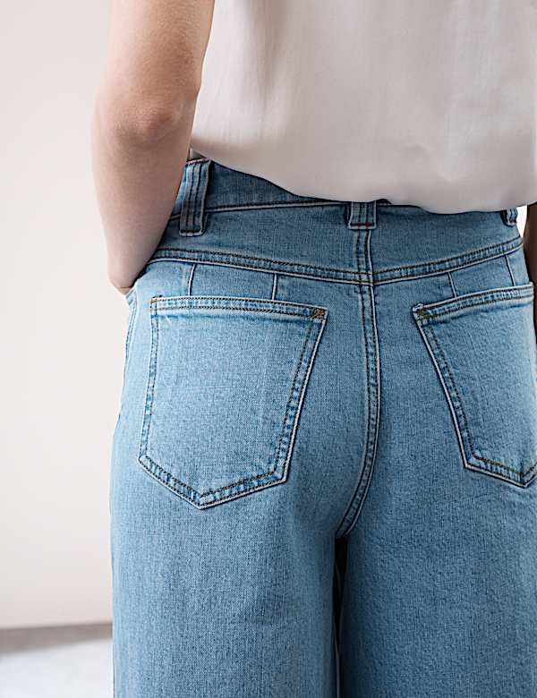 Denim High Waisted Embellished Wide Leg Jeans - DE