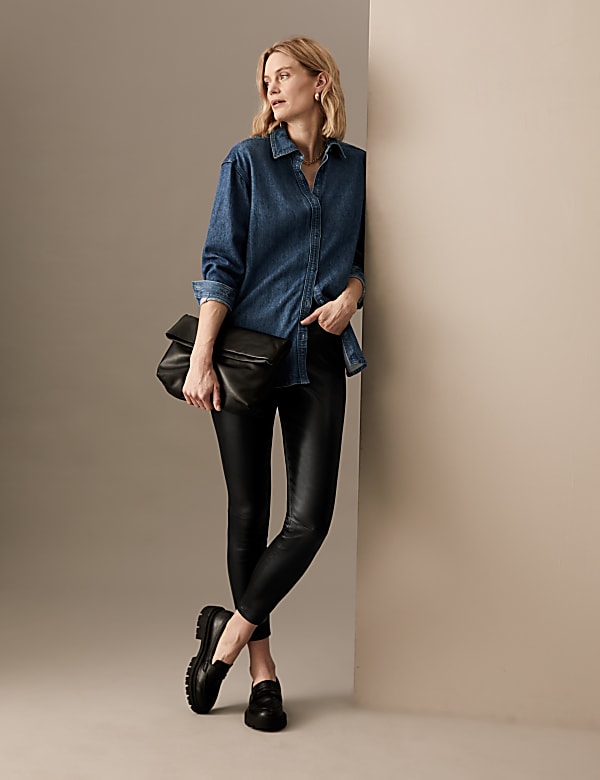 Leather high waisted skinny jeans online