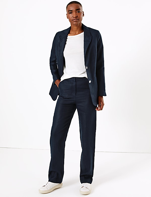 Pure Irish Linen Straight Leg Trousers